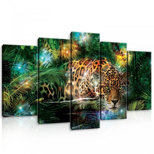 Vászonkép 5 darabos Jaguár a dzsungelben 100x60 cm méretben