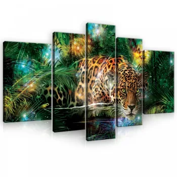  Vászonkép, 5 darabos, Jaguár a dzsungelben 170x100 cm méretben
