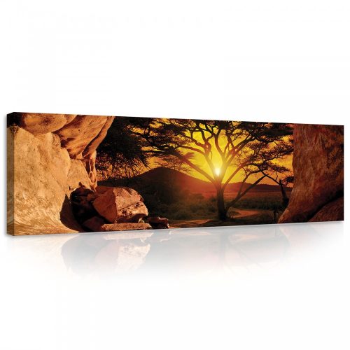 Barlangból kilátás a naplementére vászonkép, 145x45 cm méretben