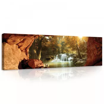   Barlangból kilátás a vízesésre vászonkép, 145x45 cm méretben
