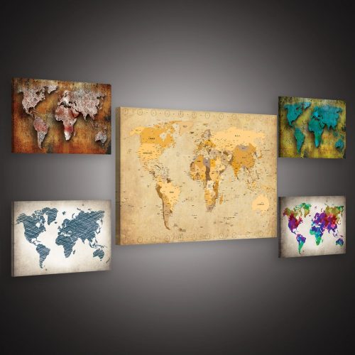 Vászonkép, 5 darabos Világtérkép variálható elrendezésben
