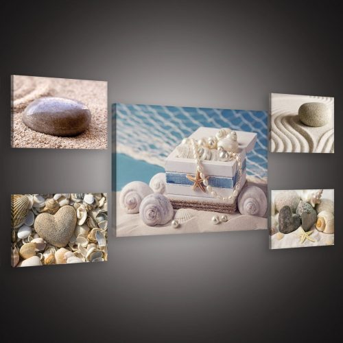 Vászonkép, 5 darabos Kövek és kagylók variálható elrendezésben