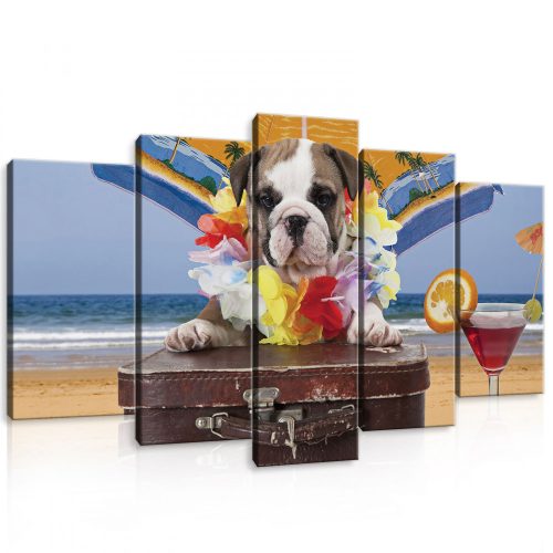 Vászonkép 5 darabos Kutya a tengerparton 100x60 cm méretben