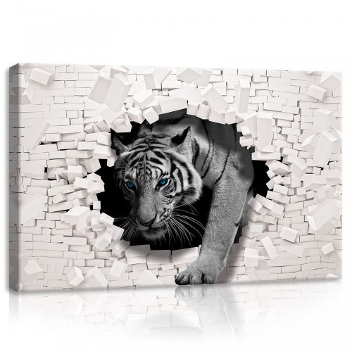 Tigris téglafallal, vászonkép, 60x40 cm méretben