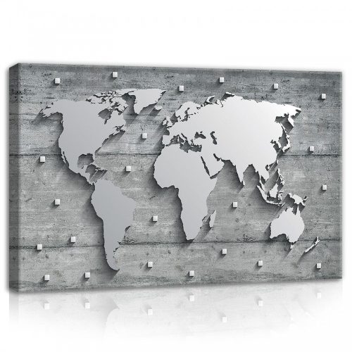 Szürke világtérkép, vászonkép, 60x40 cm méretben