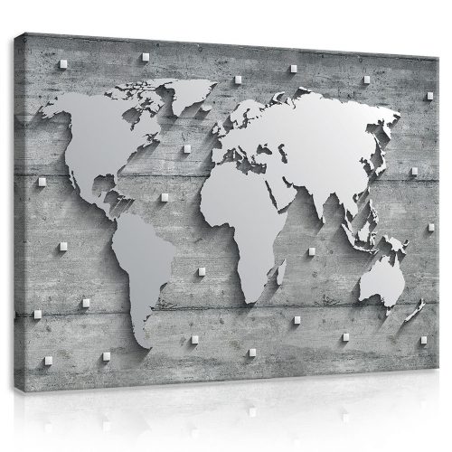 Vászonkép,Szürke világtérkép  80x60 cm méretben