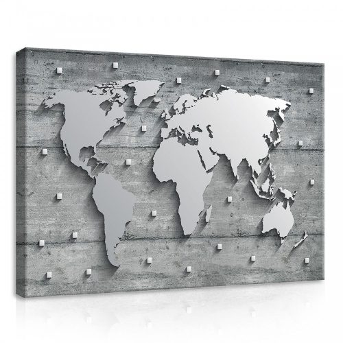 Világ Térkép, vászonkép, 70x50 cm méretben