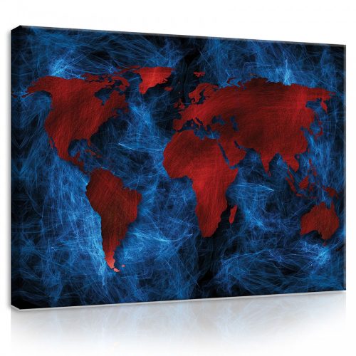Vászonkép, Piros Világtérkép, 100x75 cm méretben