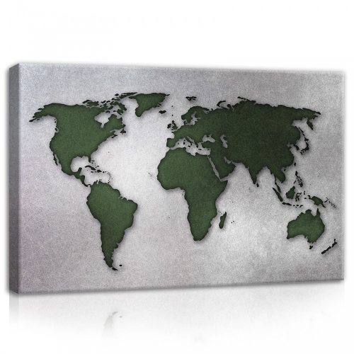 Zöld világtérkép, vászonkép, 60x40 cm méretben