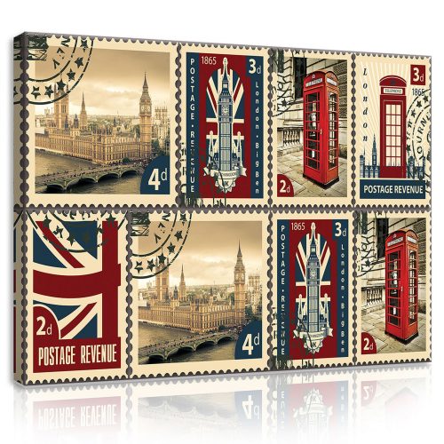 Vászonkép, London bélyegek  80x60 cm méretben