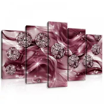   Vászonkép 5 darabos, Csillámgömbök burgundi vörös háttérmintával 100x60 cm méretben