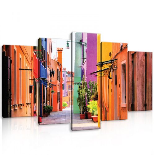 Vászonkép 5 darabos, Utca színes házakkal 100x60 cm méretben