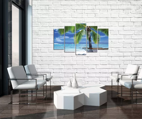 Vászonkép 5 darabos, Pálmafás tengerpart 100x60 cm méretben