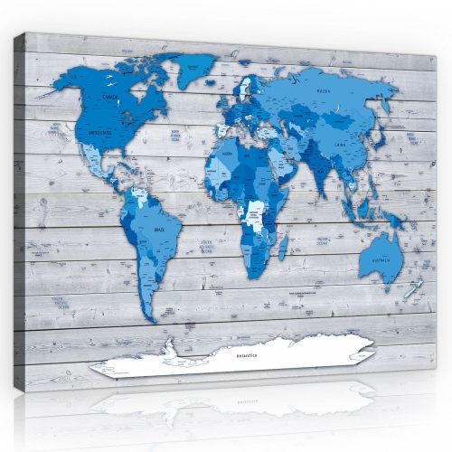 Kék világtérkép, vászonkép, 60x40 cm méretben