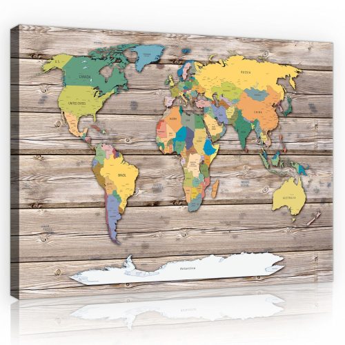 Színes világtérkép, vászonkép, 60x40 cm méretben