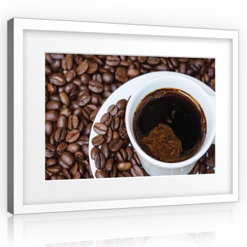 Vászonkép, Egy csésze kávé,kávészemekkel 80x60 cm méretben