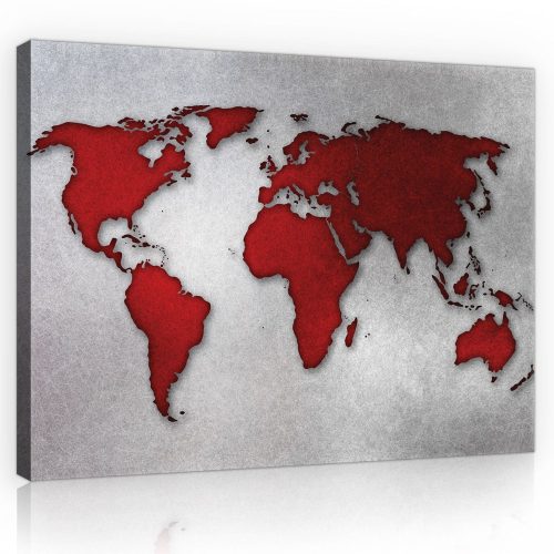 Piros világtérkép, vászonkép, 60x40 cm méretben