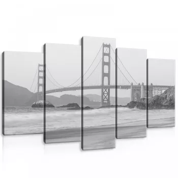   Vászonkép 5 darabos, Golden Gate híd, fekete-fehérben, San Francisco 100x60 cm méretben
