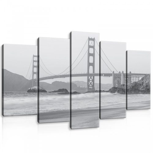 Vászonkép 5 darabos Golden Gate híd, fekete-fehérben, San Francisco 100x60 cm méretben