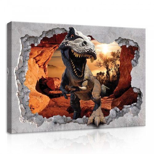 T-rex a barlangban, vászonkép, 70x50 cm méretben