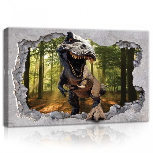 T-Rex az erdőben, vászonkép, 60x40 cm méretben