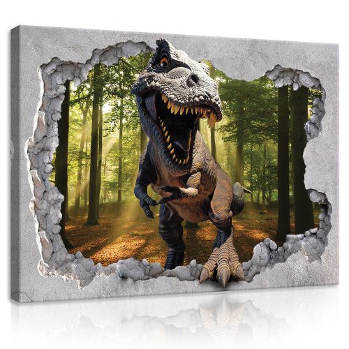 Vászonkép, T-Rex az erdőben  80x60 cm méretben