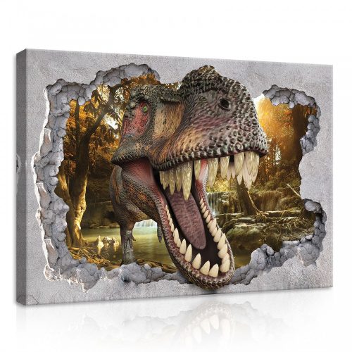 T-rex az erdőben, vászonkép, 70x50 cm méretben