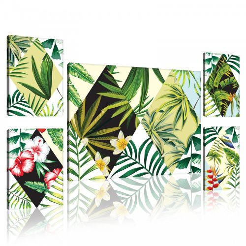Vászonkép, 5 darabos Trópusi növények variálható elrendezésben