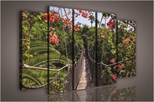 Vászonkép, 5 darabos Híd a dzsungelben 150x100 cm méretben