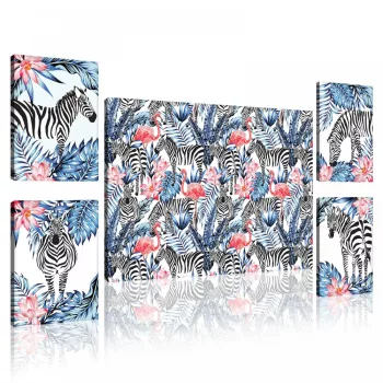   Vászonkép, 5 darabos Zebra minta variálható elrendezésben