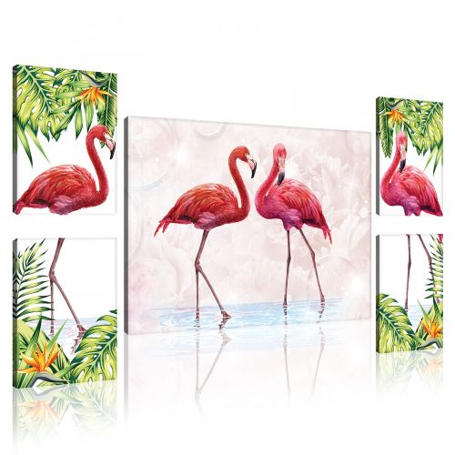 Vászonkép, 5 darabos Flamingók variálható elrendezésben