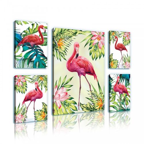 Vászonkép, 5 darabos Flamingó variálható elrendezésben