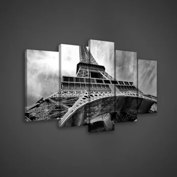   Vászonkép 5 darabos, Eiffel torony fekete-fehérben színbe100x60 cm méretben