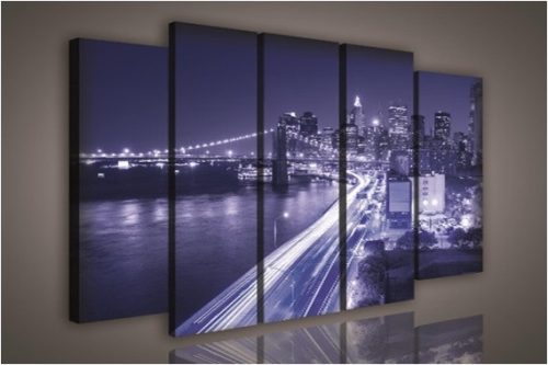 Vászonkép, 5 darabos New York éjszaka 150x100 cm méretben