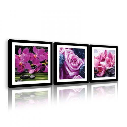 Vászonkép 3 darabos, Orchideák és rózsa, 3 db 25x25 cm méret