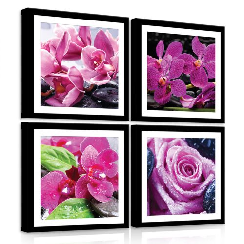 Vászonkép 4 darabos, Rózsaszín virágok  50x50 cm méretben