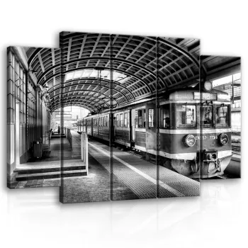   Vászonkép, 5 darabos Vasútállomás fekete-fehér 150x100 cm méretben