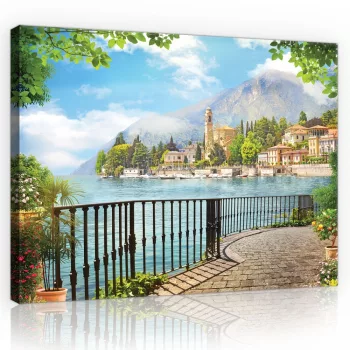   Vászonkép, Folyóparti városkép a teraszról 80x60 cm méretben