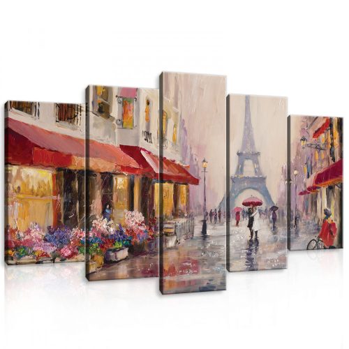 Vászonkép 5 darabos, Párizsi utca,háttérben az Eiffel toronnyal  100x60 cm méretben