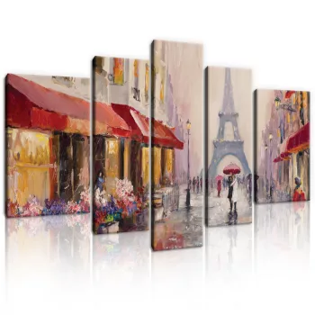   Vászonkép, 5 darabos, Párizsi utcakép 170x100 cm méretben