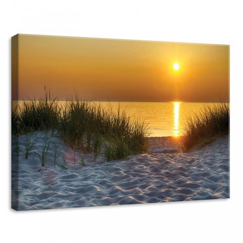 Homokos tengerpart a naplementében, vászonkép, 70x50 cm méretben