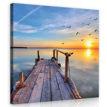 Naplemente a mólónál, vászonkép 40x40 cm méretben