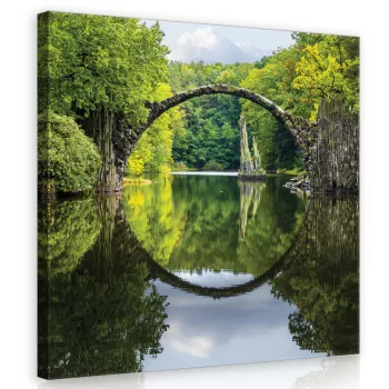 Erdei tó hiddal, vászonkép 40x40 cm méretben