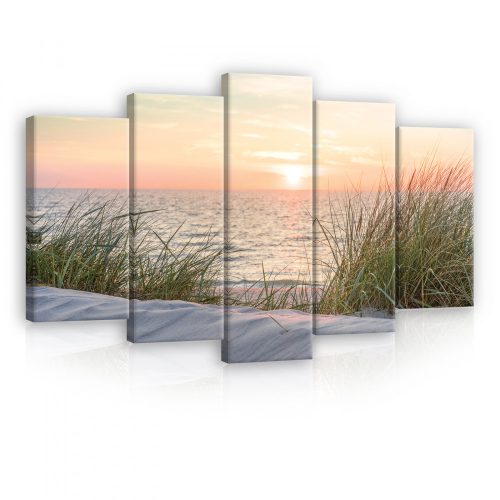 Vászonkép 5 darabos, Nádas tenger part a naplementében 100x60 cm méretben