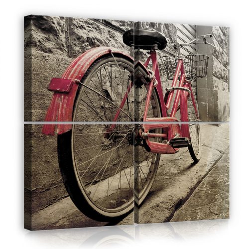 Vászonkép 4 darabos, Piros bicikli 50x50 cm méretben