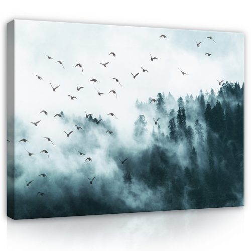 Vászonkép, Madarak a ködös erdő felett, 80x60 cm méretben