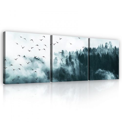 Vászonkép 3 darabos, Ködös erdő, 3 db 25x25 cm méret