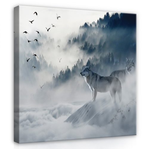 Farkasok a ködben, vászonkép, 80x80 cm méretben