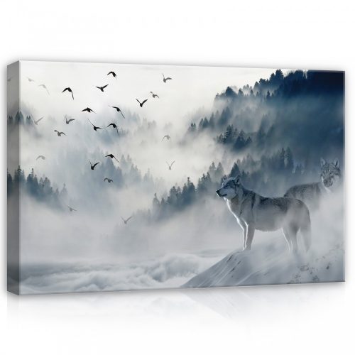 Farkasok a ködben, vászonkép, 60x40 cm méretben