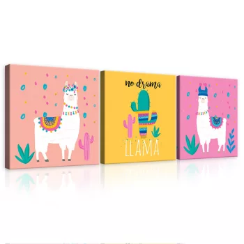   Vászonkép 3 darabos, No drama - Llama, 3 db 25x25 cm méret